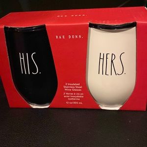 New Rae Dunn Insulated stainless steel wine glasses Valentines Couples Cute!